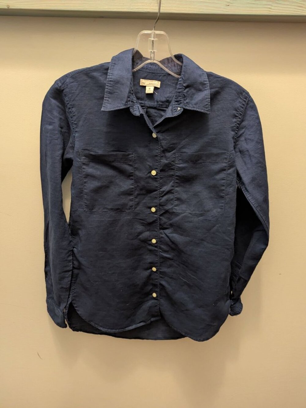 XS Gap navy button-down shirt cotton/ramie thin lightweight long sleeve